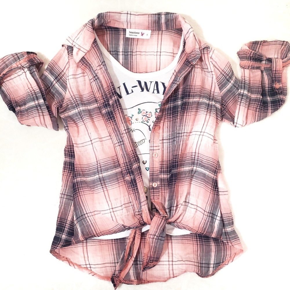 Beautees | Flannel Tie Knot Shirt Girl sz 6